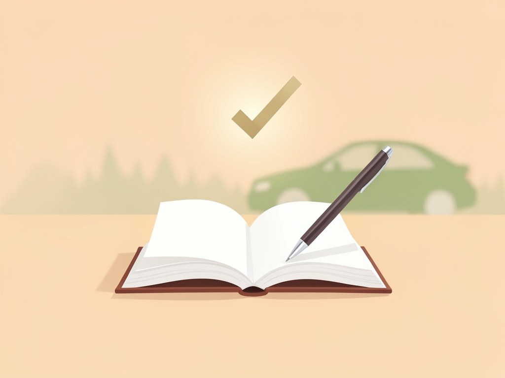 An open book with a small checkmark and a pen, on a desk, symbolizing editorial review