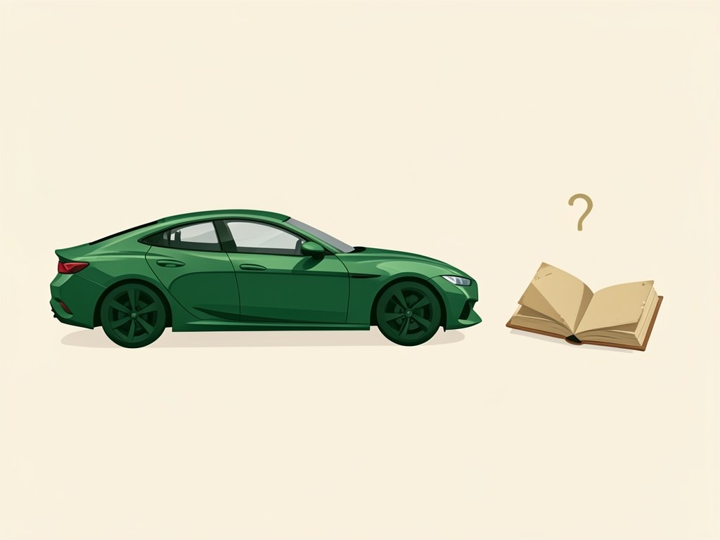 A car silhouette with a small open book and a question mark symbol