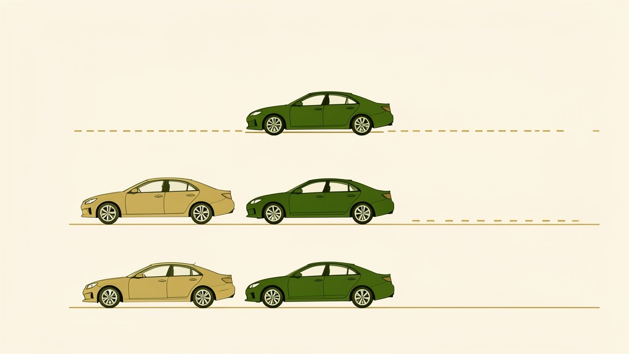 Three car silhouettes on parallel horizontal lines, each with different dash patterns, symbolizing loan terms